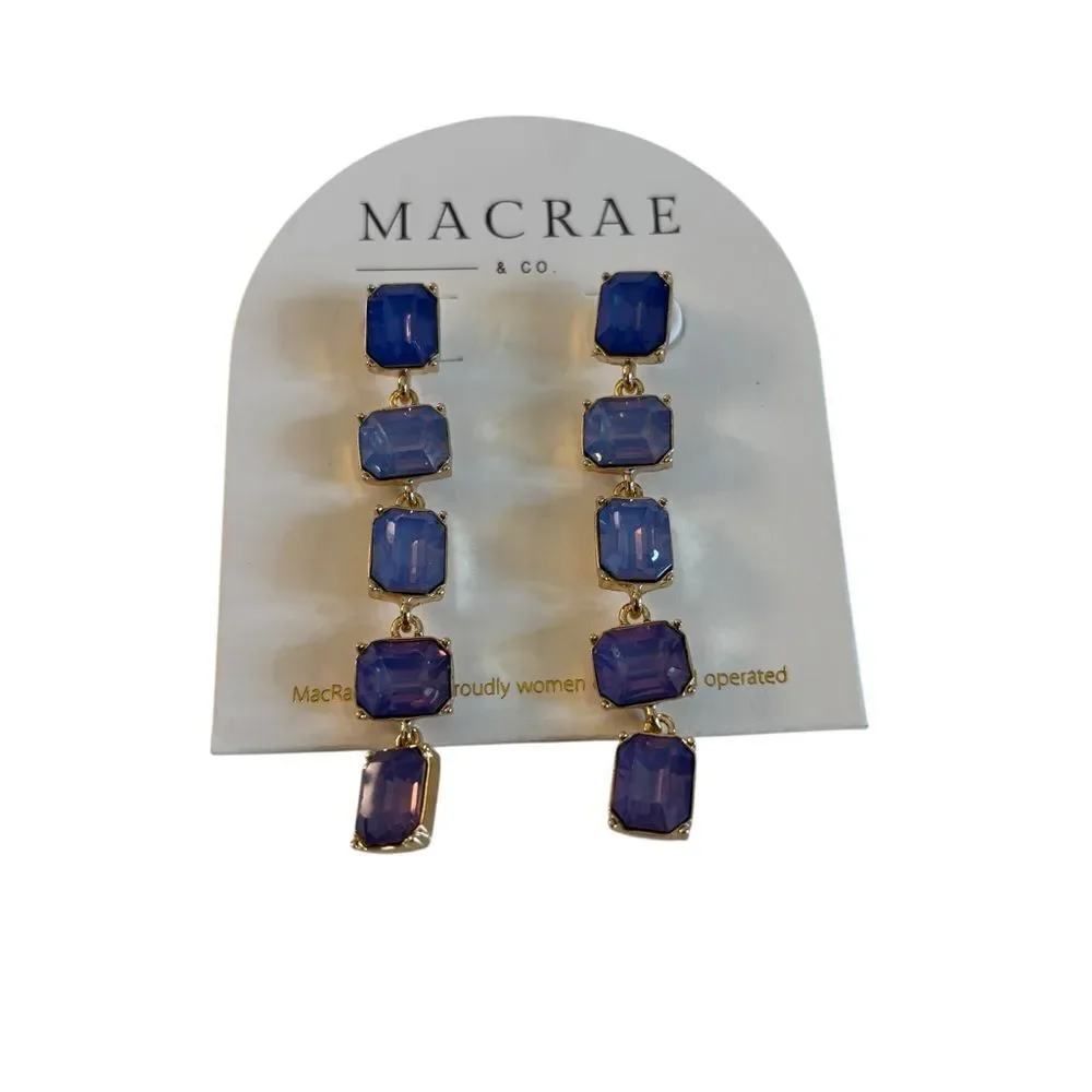 Elegant Iridescent Blue Glass Drop Earrings by woman owned Macrae & Co.